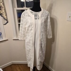 Maya Brooke White Sleeveless Dress with Matching Sheer Overlay Jacket Set Size 8